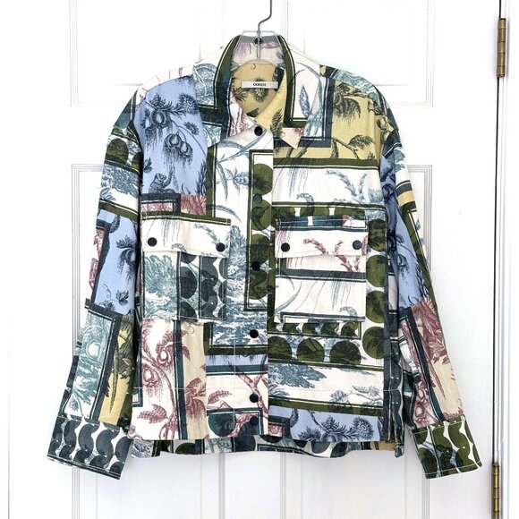 Odeeh Toile de Jouy Work Wear Denim Jacket Pastel Dots Animal Tropical Floral 38 - Picture 1 of 16